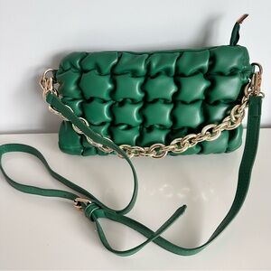 Green Quilted Chain Shoulder Bag